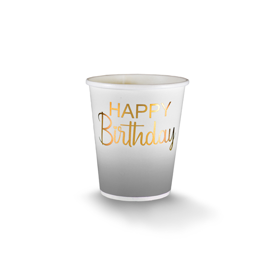 تصویر  لیوان یکبارمصرف طرح Happy Birthday طلاکوب بسته 10 عددی